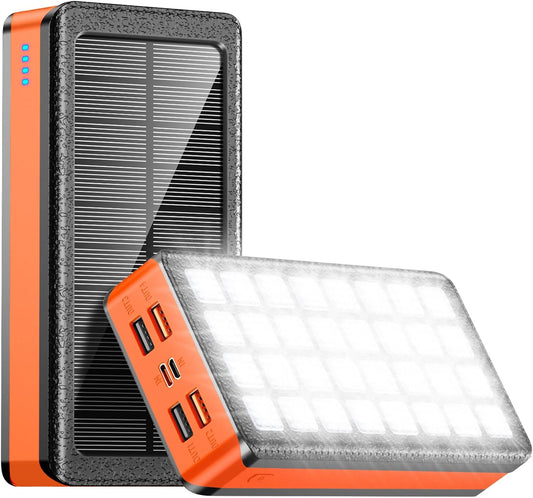 Solar Charger Power Bank 66800mAh Portable Charger with USB-C in/Output 22.5W QC3.0 Fast Charging 5 Out Ports Battery Pack Built-in 32 Led Flashlights for iPhone Samsung Tablet Camping