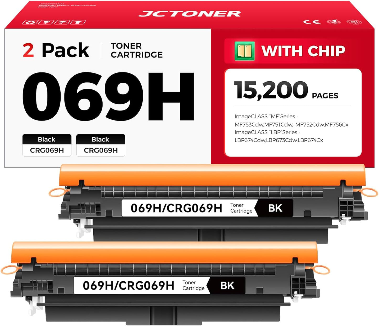 069H 069 Black Toner Cartridge Set 2-Pack MF753Cdw High Capacity Replacement for Canon 069H 069 Toner Cartridge Compatible for Canon Color imageCLASS MF753Cdw MF751Cdw LBP674Cdw Printer Ink All-in-One