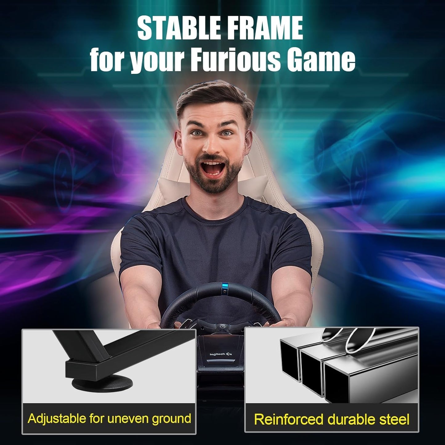 GTPLAYER Sim Racing Wheel Stand Simulator Cockpit Wheel Stand Racing Steering Shifter Mount fit for Logitech G25 G27 G29 G920 G923 Thrustmaster T330TS Gaming Stand Wheel Pedals NOT Included, Black