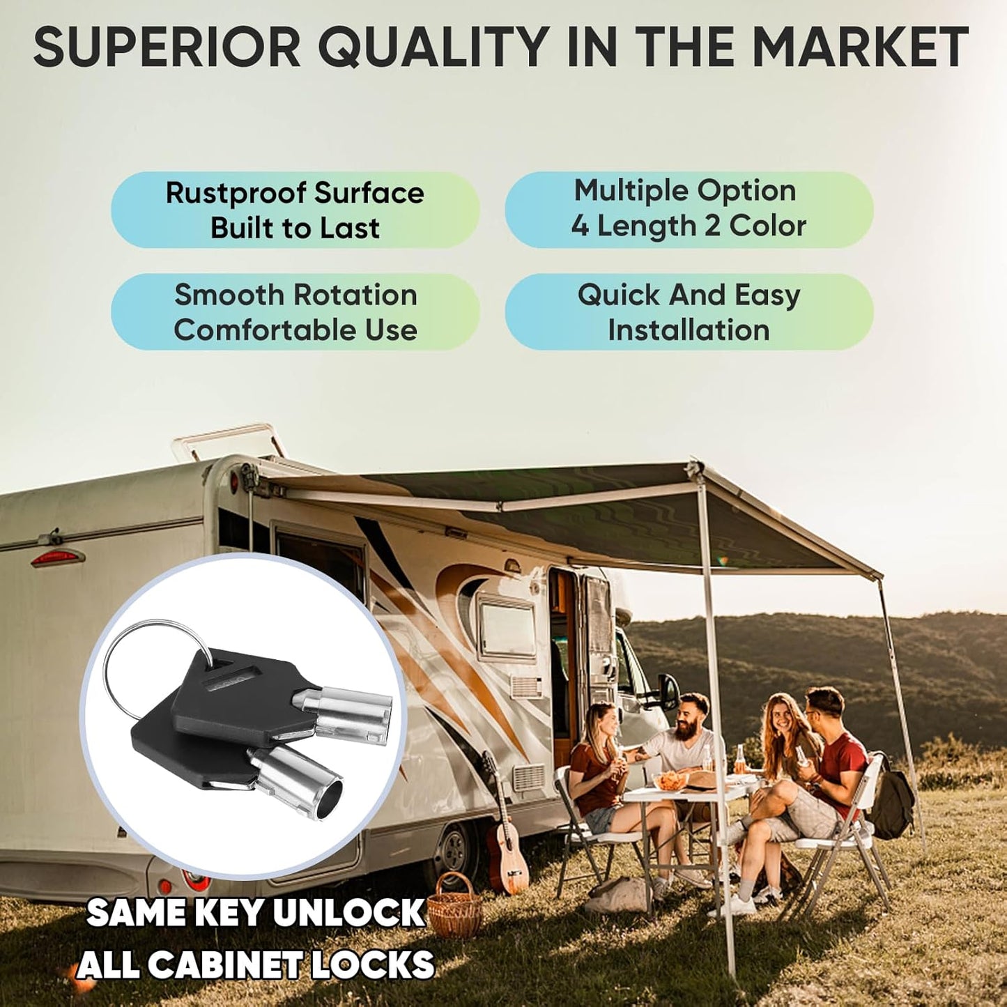 PTEROMY 2 Pack Cabinet Lock with Keys, 5/8'' Heavy Duty Tubular Cam Lock for RV Compartment Storage Locks, Full Set of RV Cam Locks (Black, 5/8'', 2 Pack)