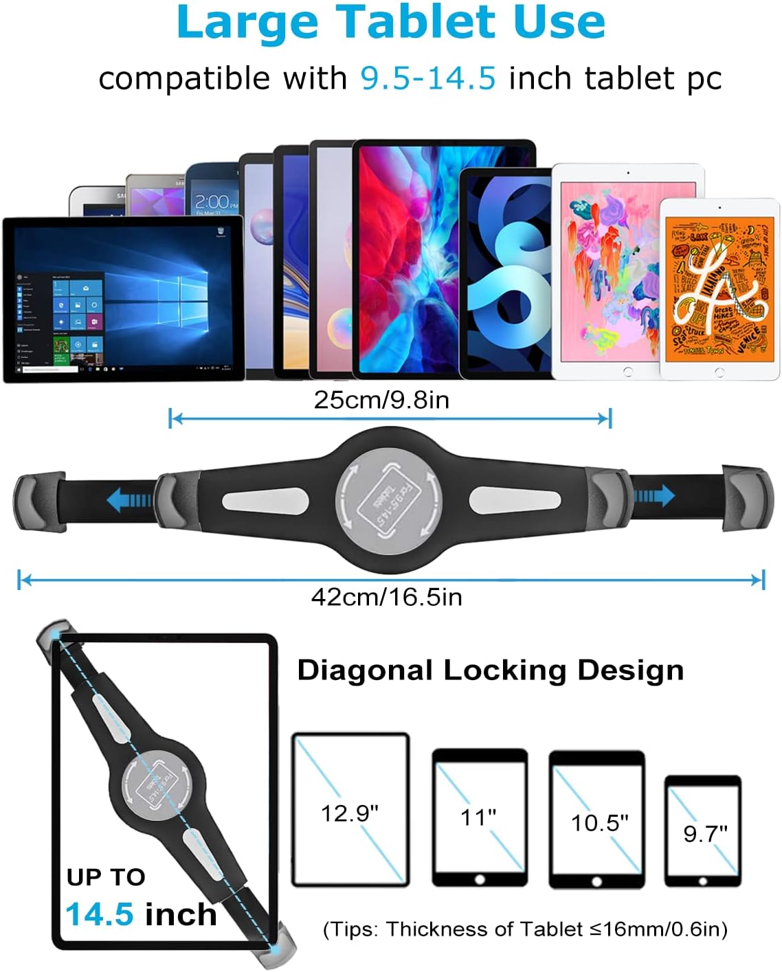 Gooseneck Car/Truck Seat Rail Tablet Holder Mount for 9.5"-14.5" iPad, Heavy Duty Car Floor Bolt Tablet Mount for iPad Pro 11, 12.9/Air, Galaxy Tabs, Surface Pro/Go, Tablets, Other 13" Devices