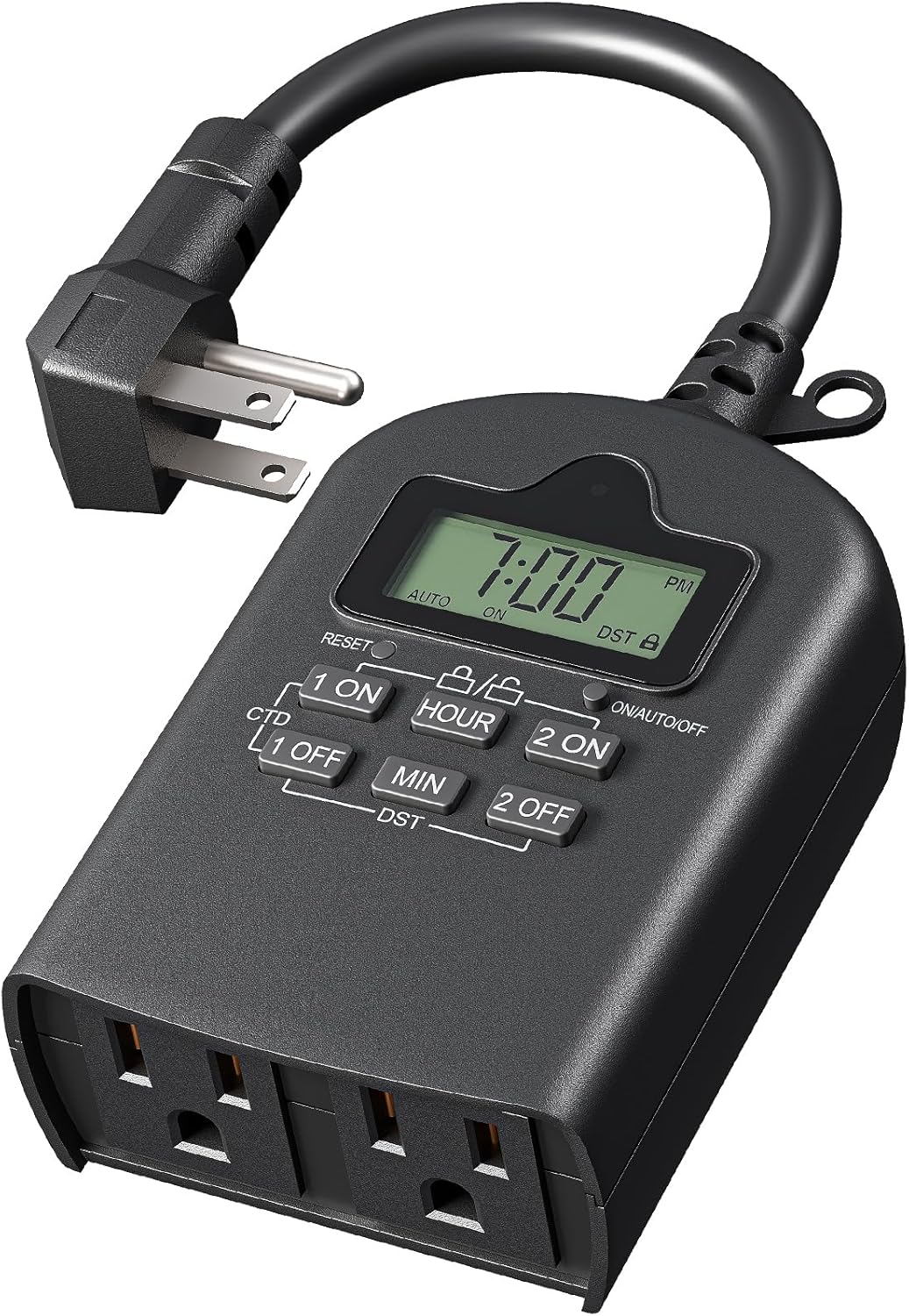 DEWENWILS Outdoor Timer Outlet Waterproof, Outdoor Digital Timer for Lights, Programmable with 2 Grounded Outlets, for Home and Garden, Halloween, 15A, 1/2HP, Heavy Duty, ETL Listed