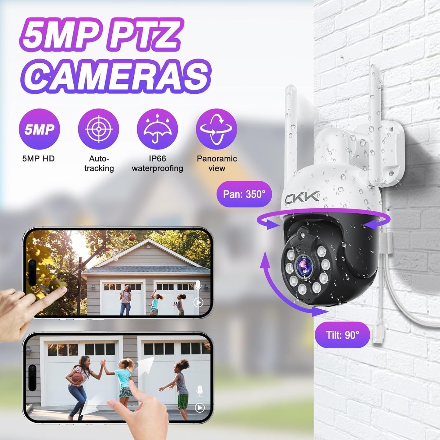 CKK Wireless Security Camera System: 4 Outdoor 5MP PTZ Cameras with 5G/2.4G WiFi,10 CH NVR, 4K Color Night Vision, 2-Way Audio- AI Human Detection,24/7 Surveillance for Total Home Protection (No HDD)
