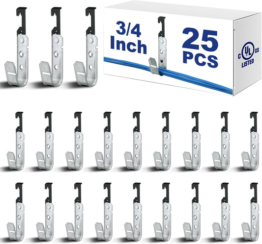 Zonon 25 Pcs J Hooks for Hanging Metal J Hook Hangers Cable Support with Bat Wing Heavy Duty G60 Galvanized Steel Cable Hooks for Attaching Ceiling Wire Threaded Rod, Ul Certification(3/4 Inch)