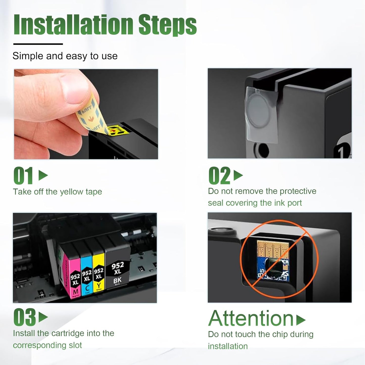 952XL High Yield Ink Cartridges Combo Pack Replacement for HP 952XL 952 Ink Cartridge Work with OfficeJet Pro 8710 7740 8720 8715 8210 8703 OfficeJet 8702 Printers (Black Cyan Magenta Yellow 4-Pack)