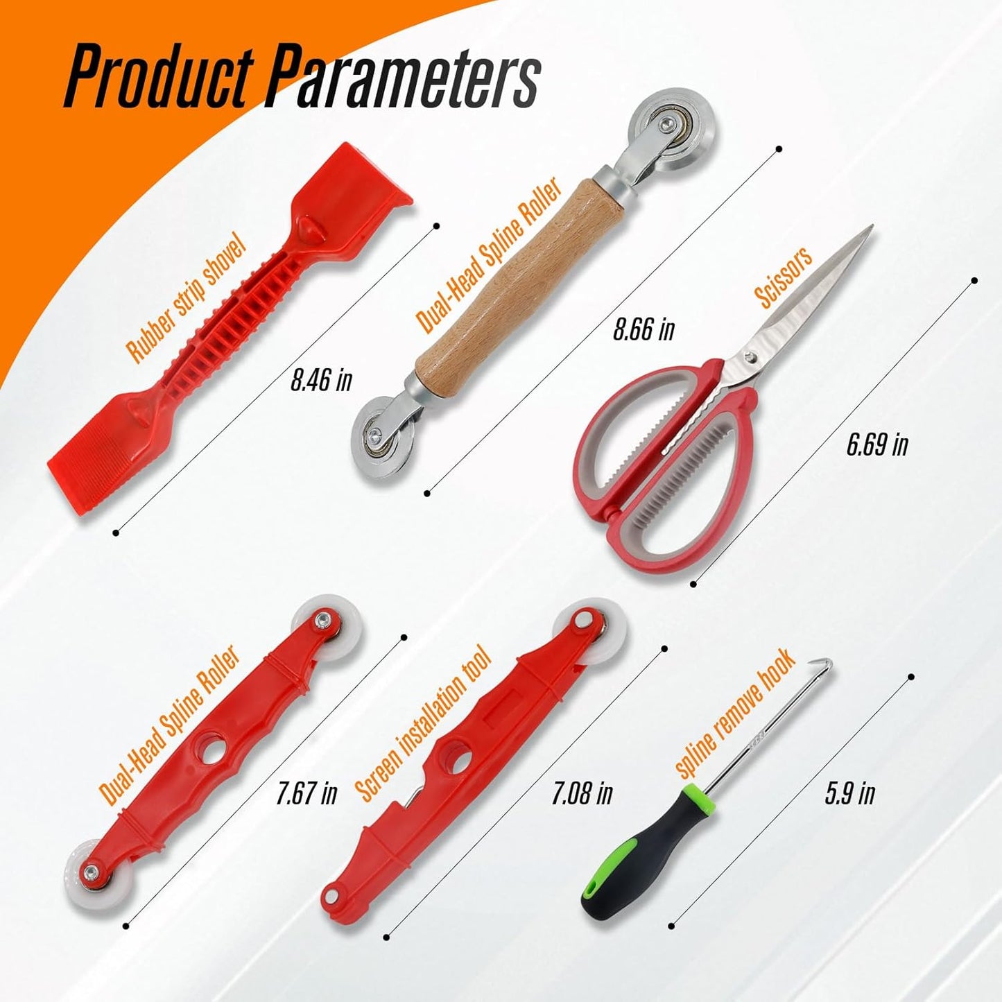 Screen Repair Tools, 6 in 1 Window Screen Installation Kit Include Screen Roller Spline Roller Tool, Spline Removing Hook, Rubber Strip Shovel for Installing and Replacing Window Patio Sliding Door
