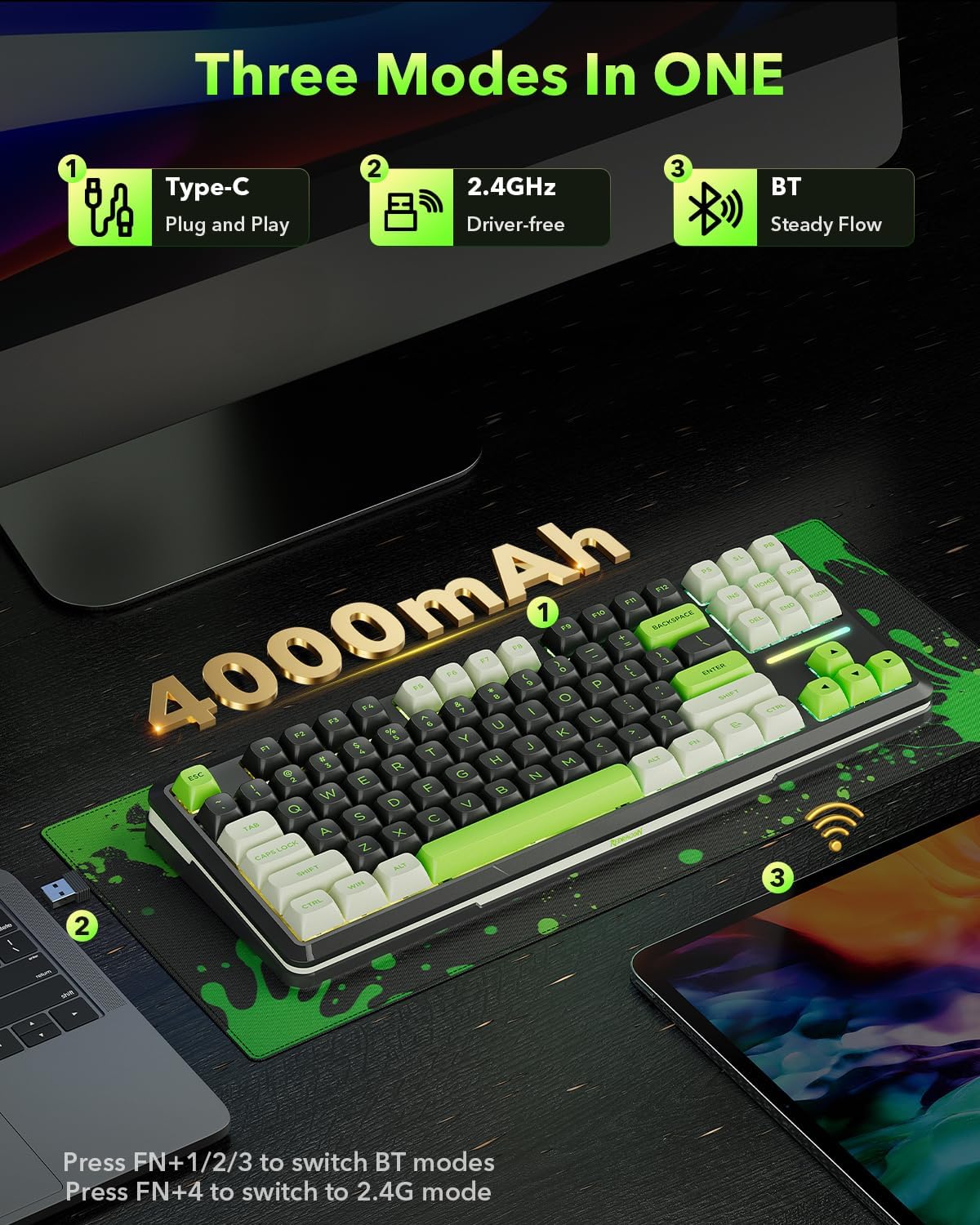 Redragon K734B Wireless Mechanical Keyboard,3-Modes Bluetooth Gasket Hot Swappable TKL RGB Custom Keyboard,Pre-lubed Switches, 81 Keys PBT Keycaps, South-Facing LEDs Socket