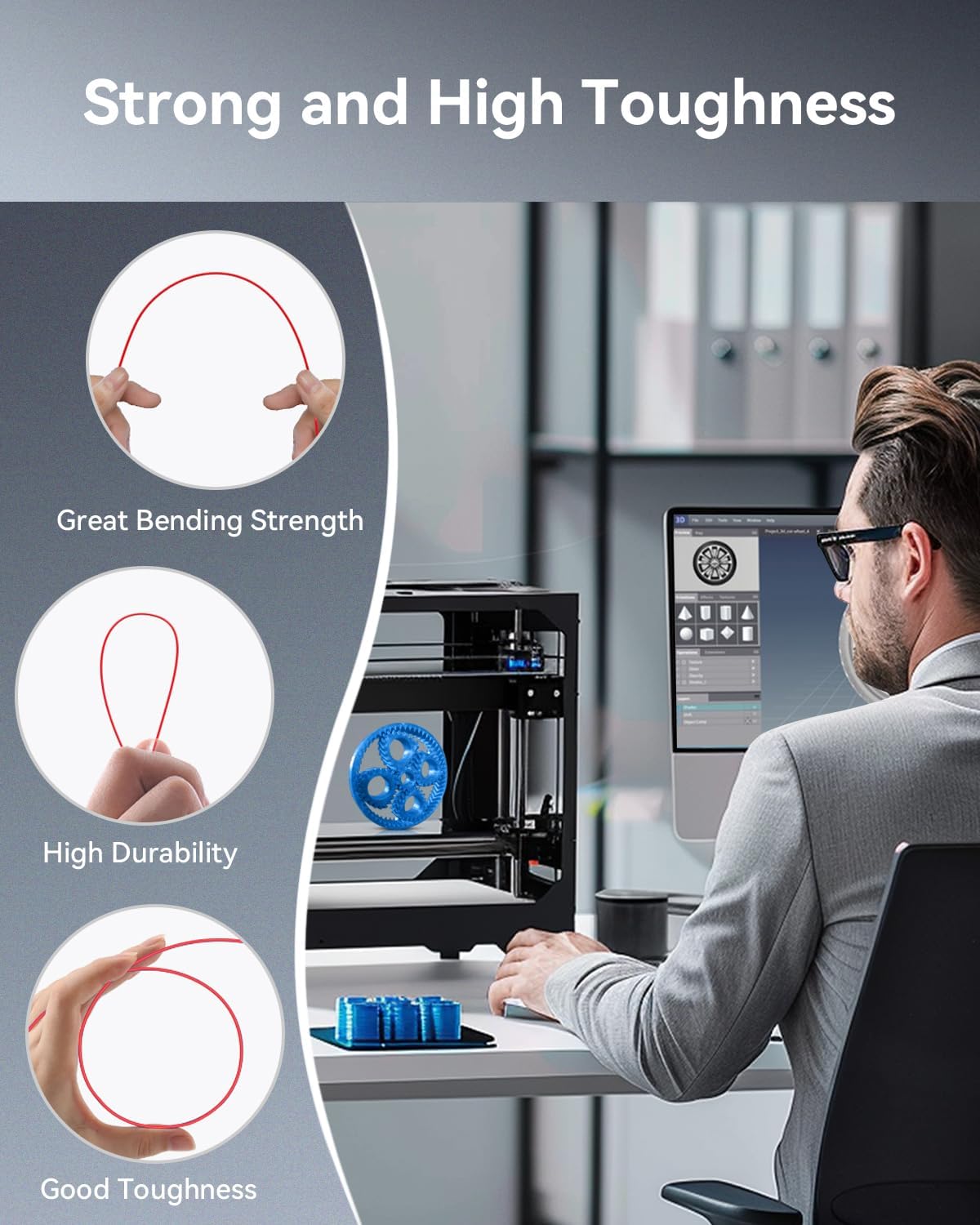 SUNLU PETG Filament 1.75mm 4KG Bundle, Less Stringing and Good Layer Adhesion, Individually Vacuum Packed, 3D Printer Filament 4kg, 1kg per Spool, Pack of 4, 4 Colors, 4 Grey