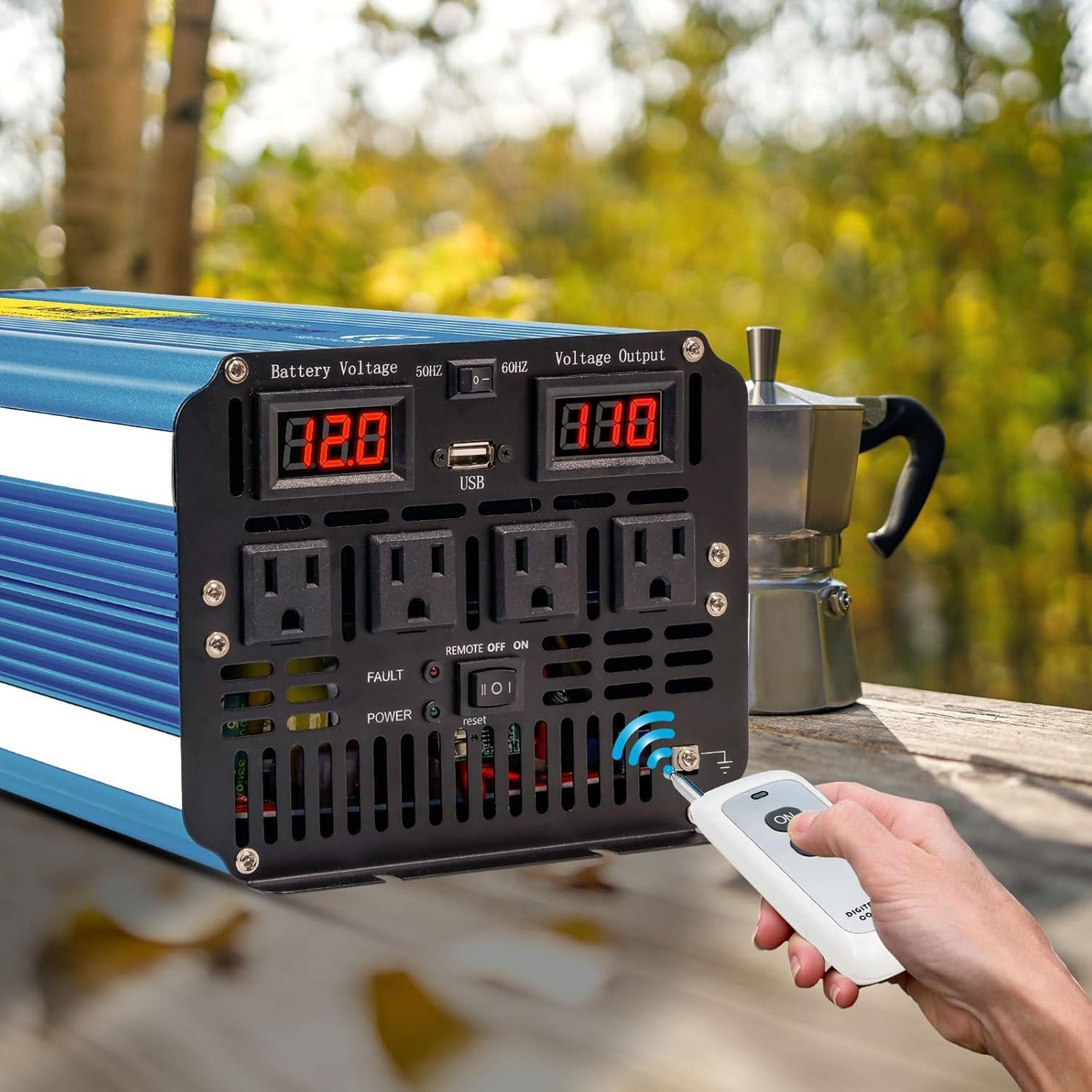 Yinleader 4000W Pure Sine Wave Power Inverter 12V DC to AC 110V-120V Converter for Family Vehicle RV Truck Solar System/Road Trip/Camp/Emergency w/4 AC Charger Outlets LED Display Remote Controller