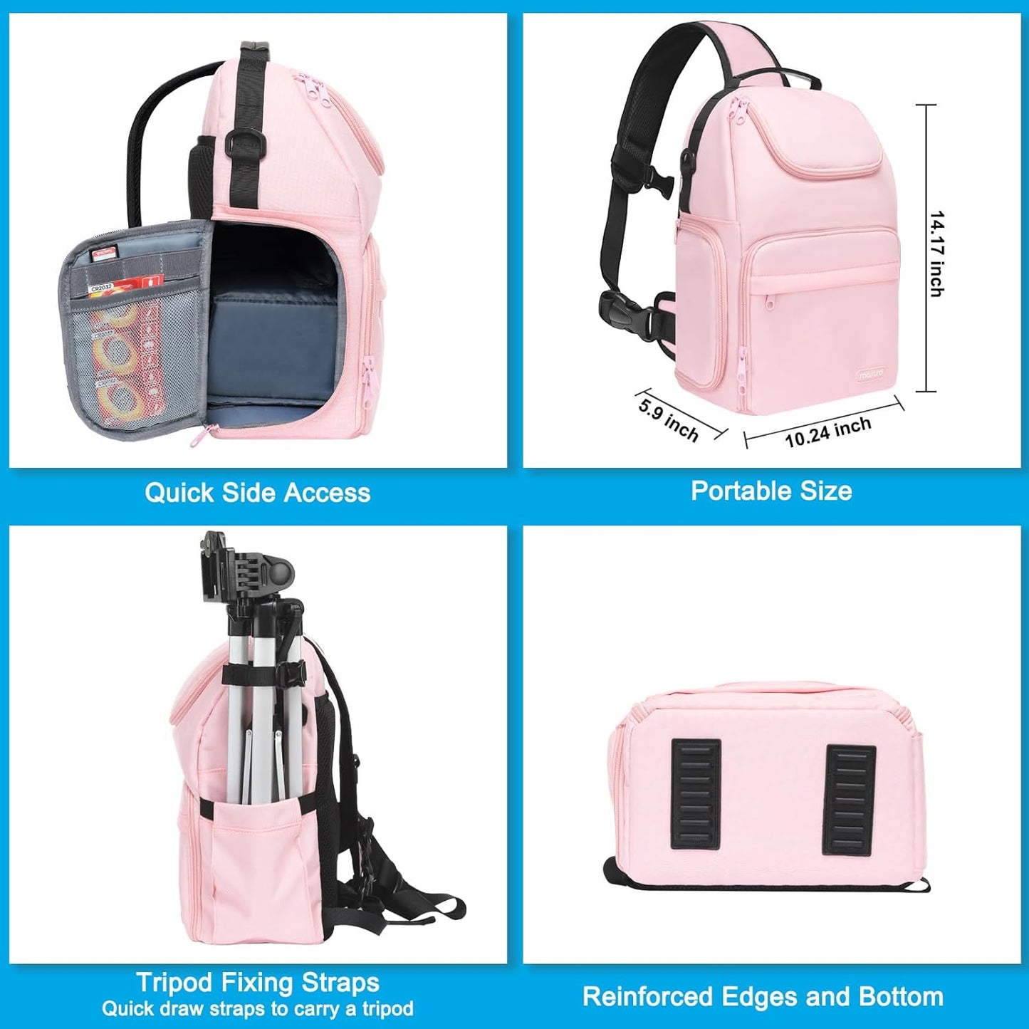 MOSISO Camera Sling Bag, DSLR/SLR/Mirrorless Camera Case Crossbody Photography Backpack with Tripod Holder&Removable Modular Inserts&PU Handle Compatible with Canon/Nikon/Sony, Pink