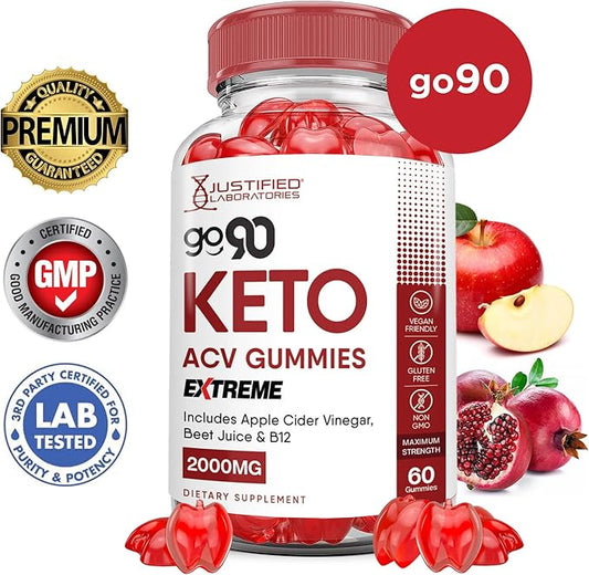 (2 Pack) Go 90 Keto ACV Gummies Extreme 2000MG Go90 Keto Gummies Apple Cider Vinegar Formulated with Pomegranate Beet Juice Powder B12 Vegan Non GMO 120 Gummys