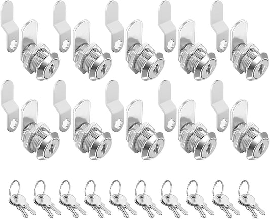 Cabinet Cam Locks Keyed Alike, 5/8'' Fits on 3/8'' Max Door Thickness, Secure File Drawer Mailbox RV Storage Replacement Set, Zinc Alloy (5/8 Inch 10Pcs)