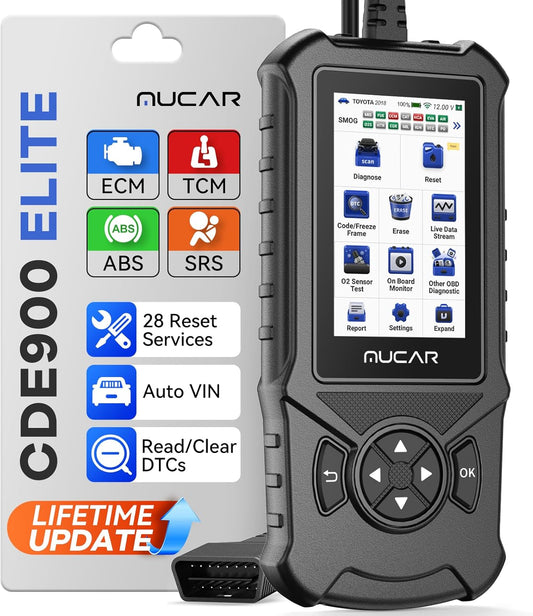 MUCAR CDE900 Elite OBD2 Scanner with 28 Reset Service, Engine Transmission ABS SRS Code Reader Scan Tool, Car Scanner Diagnostic Tool, Auto VIN, FCA AutoAuth, Lifetime Free Upgrade
