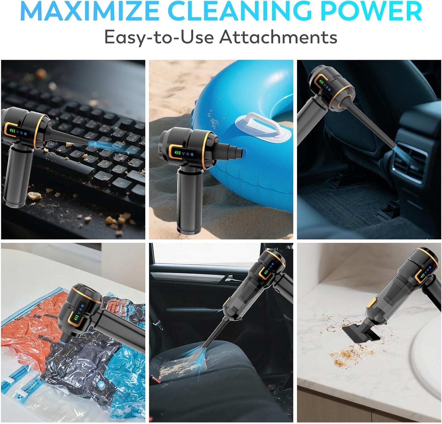 Car Vacuum Cleaner, 22000PA High Power Portable Handheld Car Vacuum & Air Duster, Mini Cordless Vacuum with LED Display, for Home, Office, Camping (Black Golden)