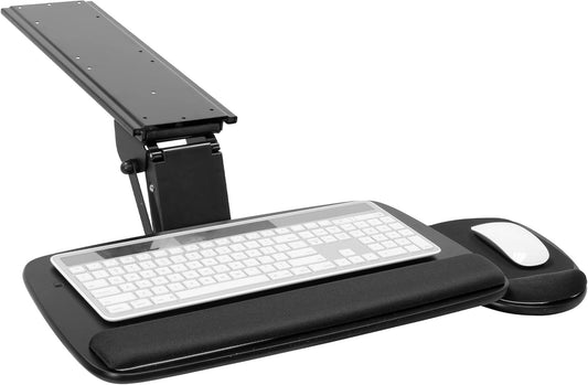 Mount-It! Full Motion Under Desk Keyboard Tray with Wrist Rest | Height and Tilt Adjustable Ergonomic Slide Out Keyboard Platform with Swivel, Mouse Pad for Left or Right Setup