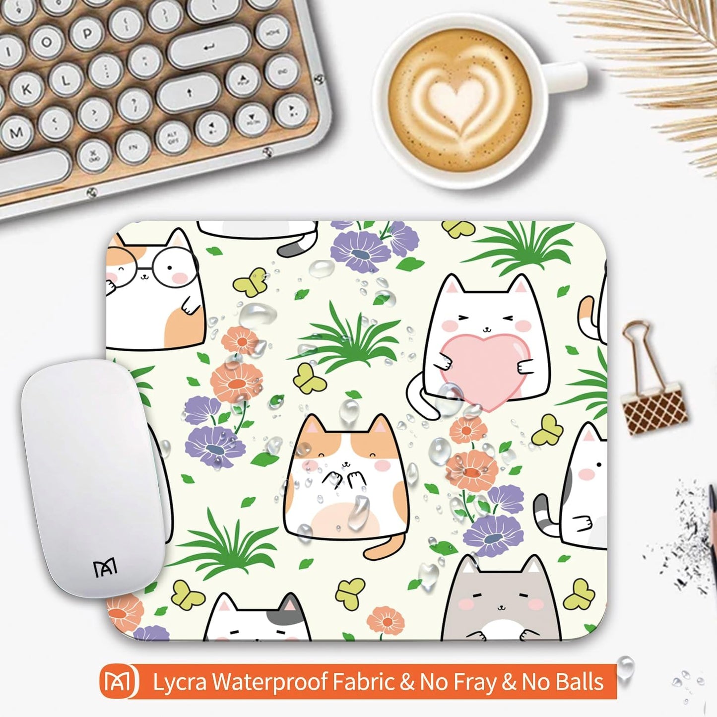 Square Mouse Pad Cute Cat, Personalized Premium-Textured Custom Mouse Mat Design, Washable Mousepad Cloth, Non-Slip Rubber Base Computer Mouse Pads for Wireless Mouse