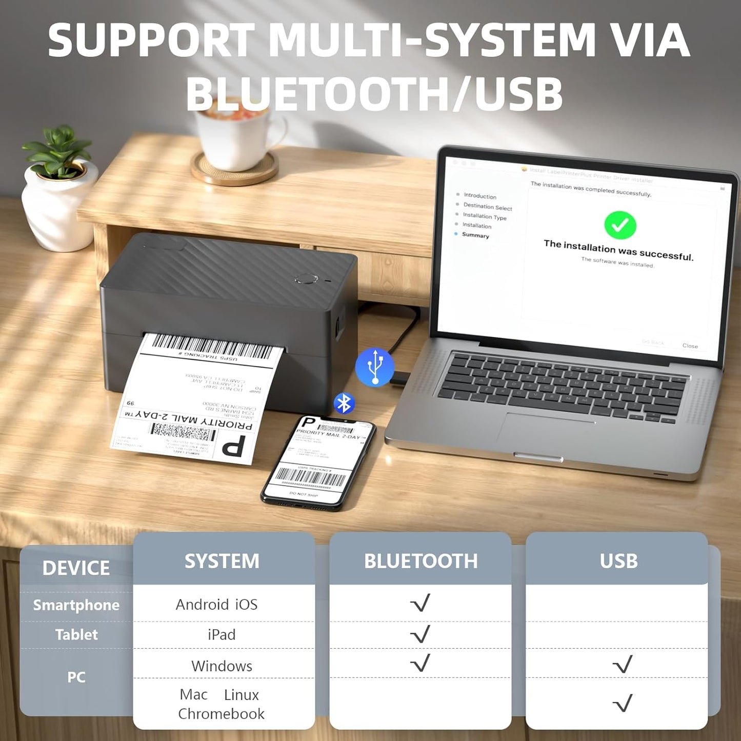Label Printer, 4x6 Shipping Label Thermal Printer for Packages, Bluetooth Conection and Compatible with Android. iPhone.Windows, Mac, Chromebook, Amazon, Ebay, UPS.USPS, FedEx, Shopify