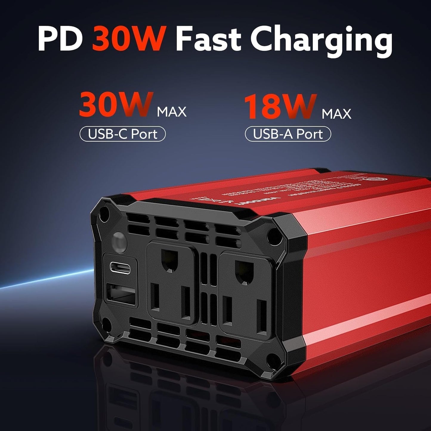 400W Car Power Inverter: vansoet DC 12V to AC 110V Inverter Converter, USB C PD 30W and USB-A QC 18W Port - Dual AC Plug Adapter Outlet Inverter for Vehicles, Laptop, Phones, Camera