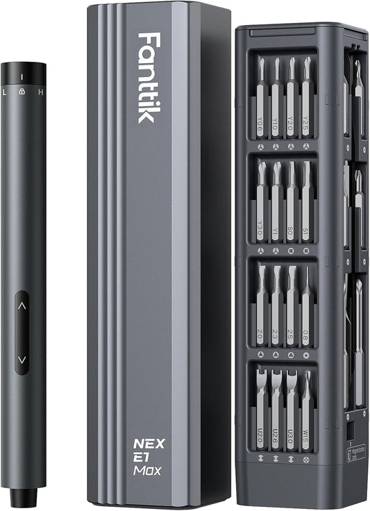 Fanttik E1 Max Electric Screwdriver, Mini Precision Screwdriver Set, 50 Magnetic Bits, Magnetic Storage, 5/32‘’Hex, Repair Tool Kit for Electronics Phone Camera Laptop Watch (Grey)