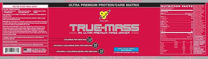 BSN TRUE-MASS Weight Gainer, Muscle Mass Gainer Protein Powder, Vanilla Ice Cream, 5.82 Pound