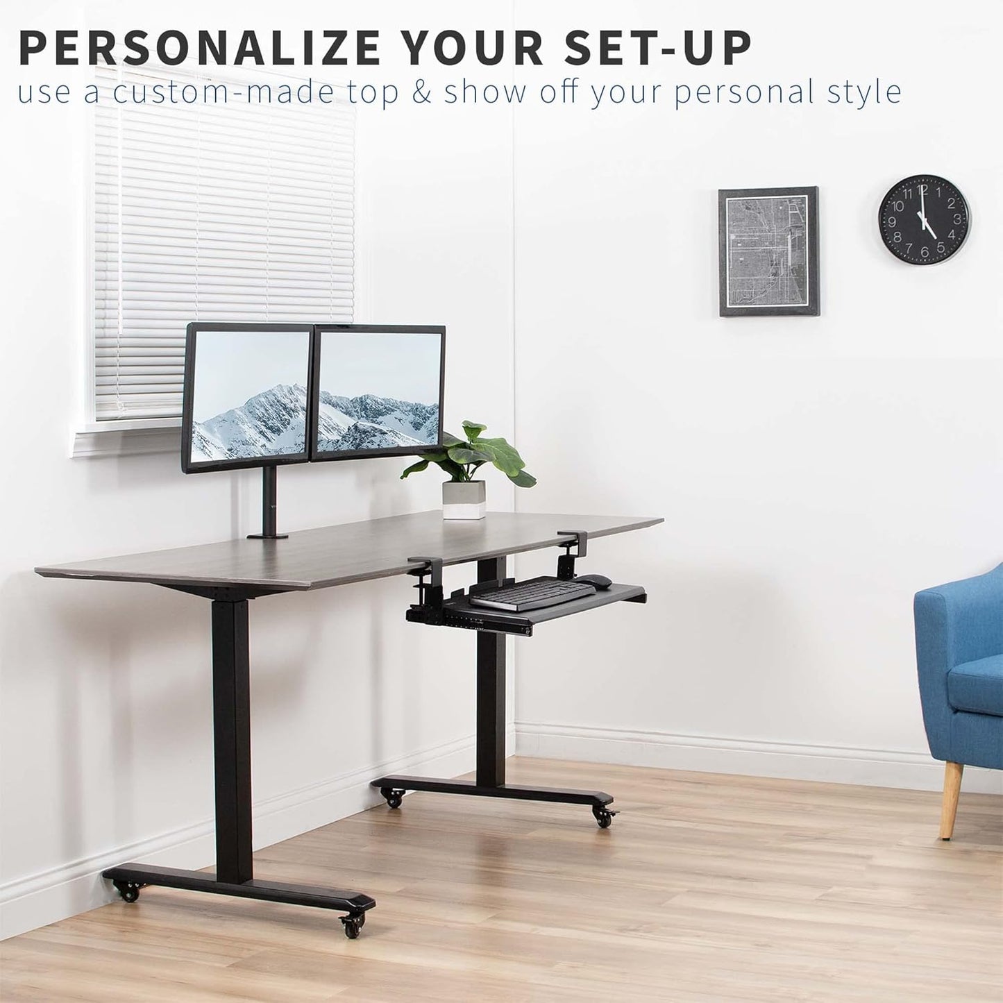 VIVO Height Adjustable Clamp and 12 inch Rail Set for DIY Custom Wooden Keyboard Trays (Tray Not Included), Under Desk Pull Out Slider Track with C-clamp Mount System, Black, MOUNT-RAIL02H