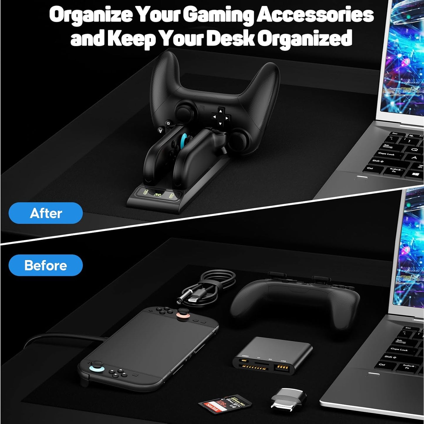 3 in 1 Controller Charger for Nintendo Switch 2 JoyCon/Pro, Charging Dock with Type-C Port and LED Charging Indicator, 2.5H Fast Charging Space-Saving Storage Stand for Switch 2 Accessories