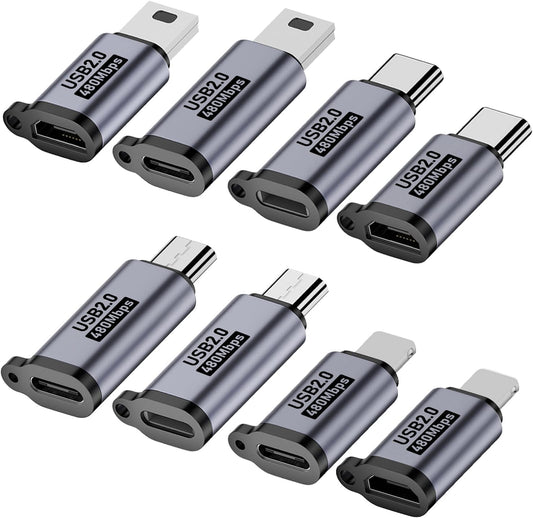 USB C/Lightning to Micro USB Adapter, Type C to Lightning Converter, USB C to Mini USB Connector (8 Pack)