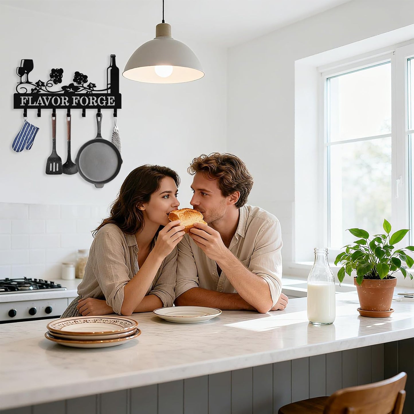 Personalized Wine Key Holder Wall Mount, Custom Metal Key Rack Key Holder with Name, Deer Cabin Wall Keys Hanger with Hooks for Entryway, Front Door, Hallway, Kitchen, Living Room