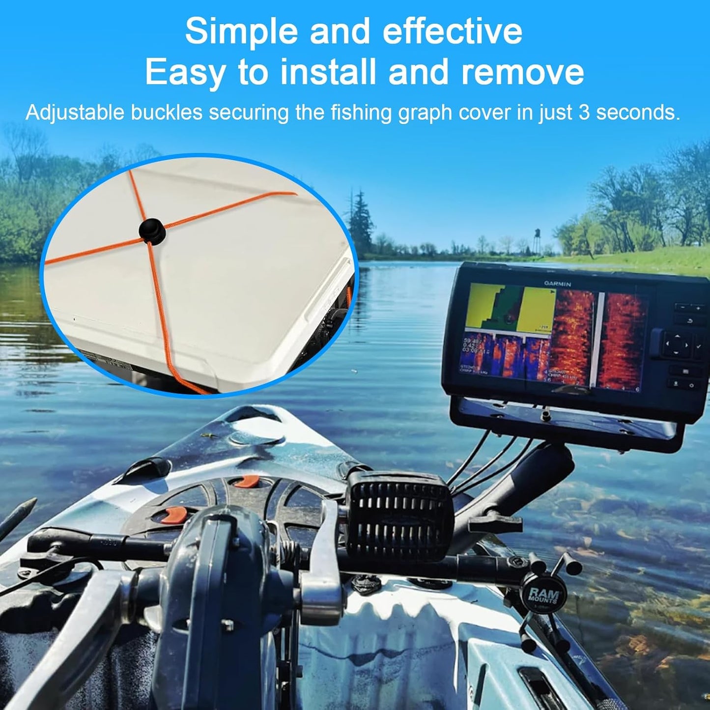 4 Pcs Thickened Fishing Graph Cover Straps, Adjustable Fish Finder Bungee for Securing Graph Cover for Travel
