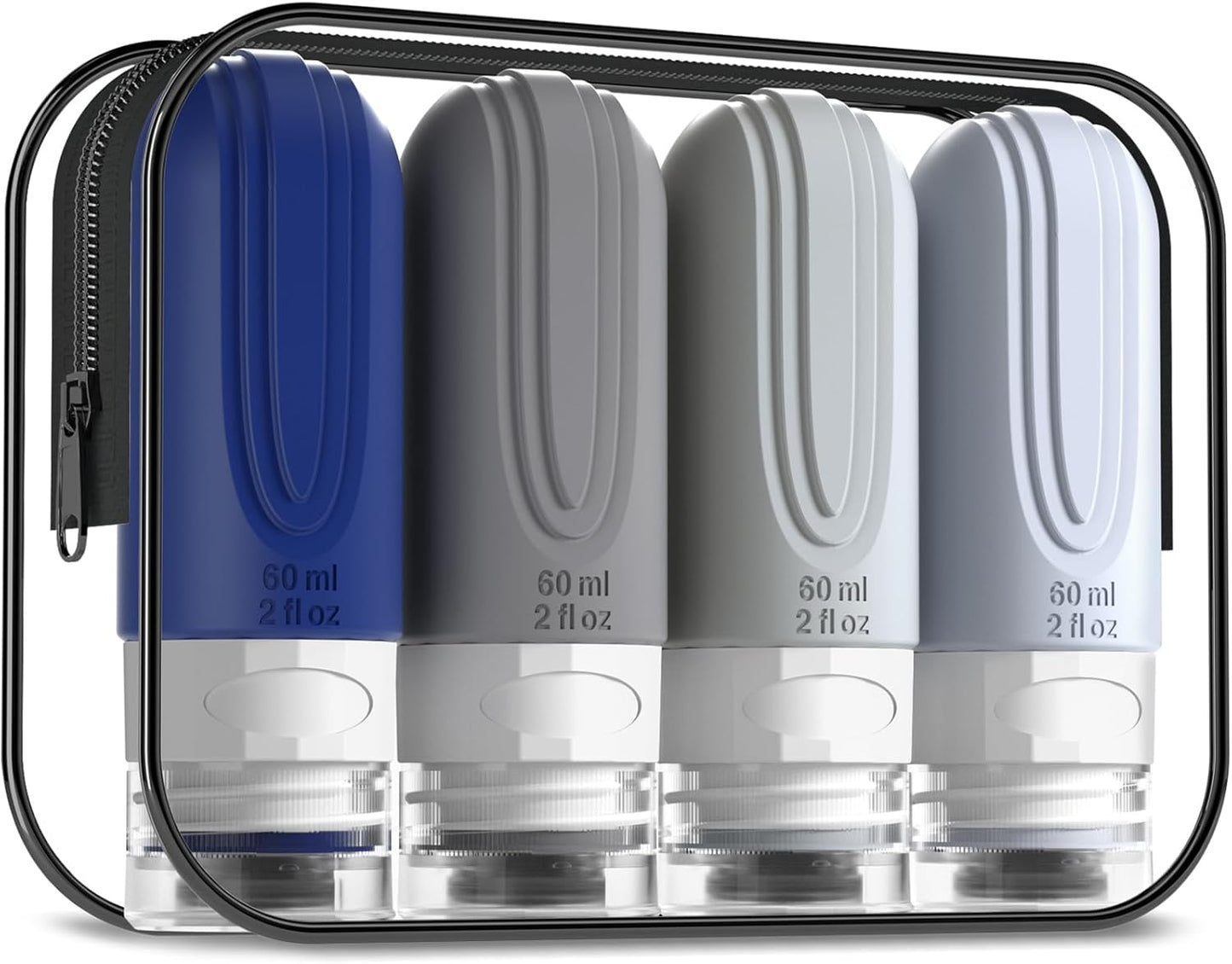Travel Bottles for Toiletries, Tsa Approved 2oz Travel size Bottles, BPA Free Leak Proof Travels Toiletry Containers, Traveler Accessories with Toiletry Bag for Shampoo Liquid (4 Pack)