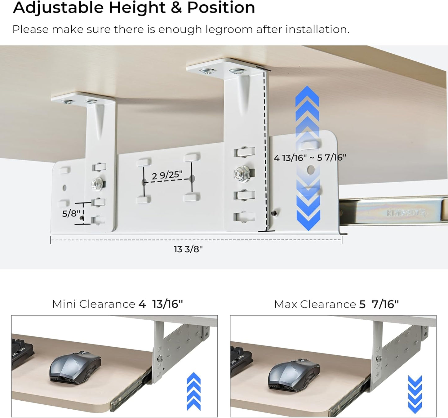 EUREKA ERGONOMIC Adjustable Keyboard Tray Under Desk, 28x11 Inch Large Slide Out Keyboard & Mouse Platform Tray, Wooden Pull Out Computer Keyboard Drawer for Typing Home Office Desk, Maple