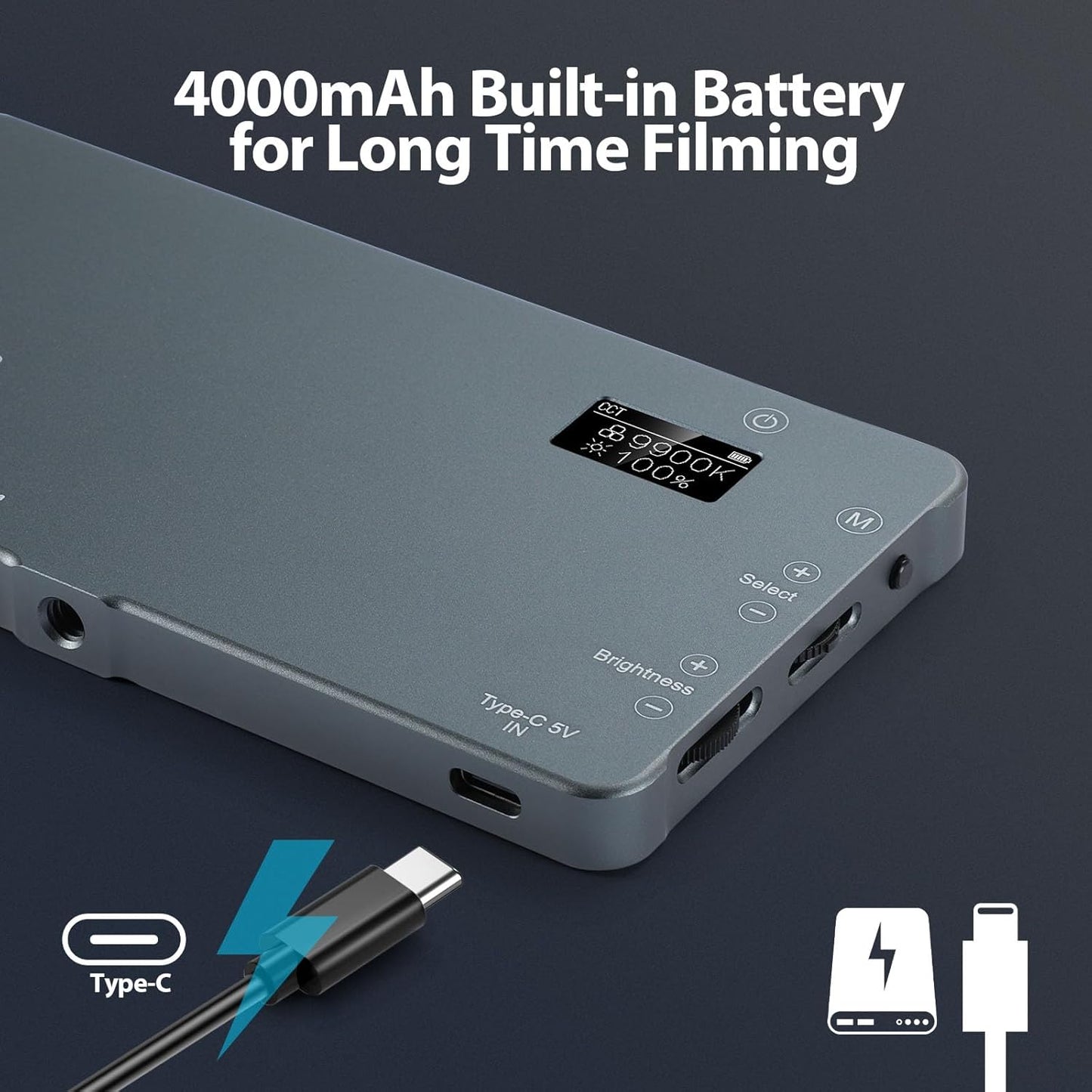 ENEGON 4000mAh Rechargeable Mountable Bicolor LED Video Light with Mini Panel for Professional DSLR Cameras | Photo Video Lighting Long Battery Life | Fits for iPhone Sony Canon Nikon Fuji Panasonic