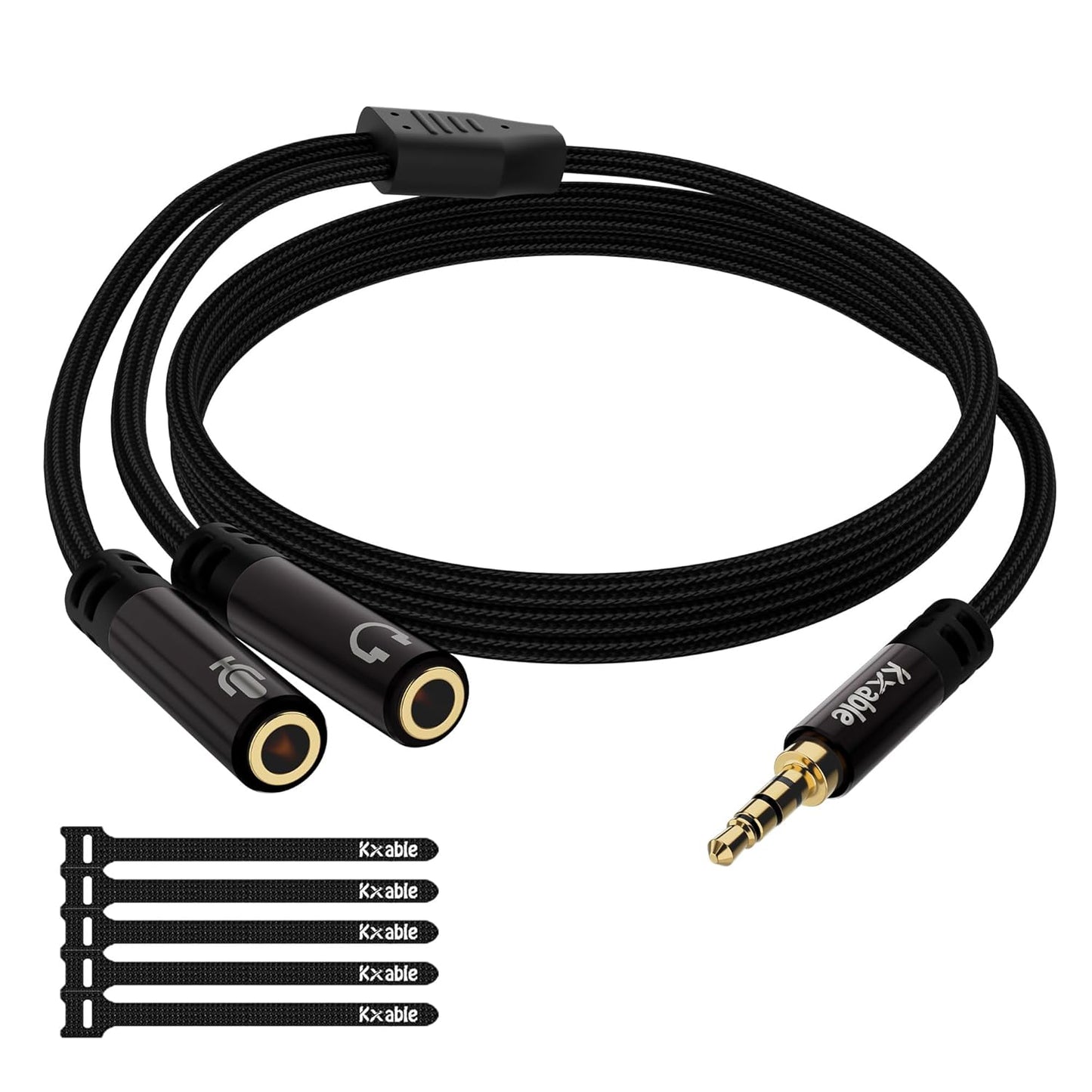 1/8inch Aux Headphone Splitter 2 Way Cable 6FT, 3.5mm 1 Male to 2 Female Mic and Audio Y TRRS Adapter, Compatible with Headset Earphone Switch 2/PS4/PS5 Steam Deck Xbox PC Laptop Phone Tablet Gaming