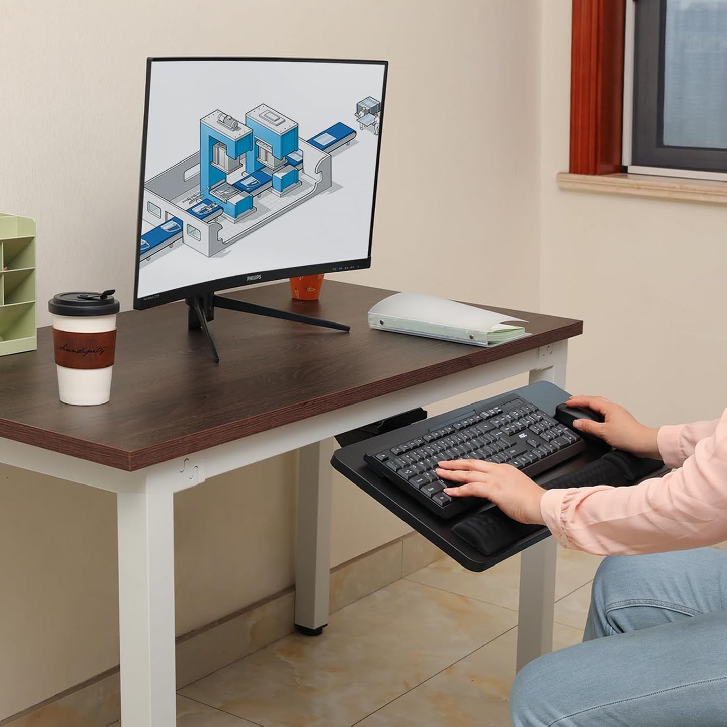 Keyboard Tray Under Desk,25x9.84'' Large Slide Out Swivel Tilt Computer Keyboard Drawer for Home Gaming Office Desk, Dual Mount,Black