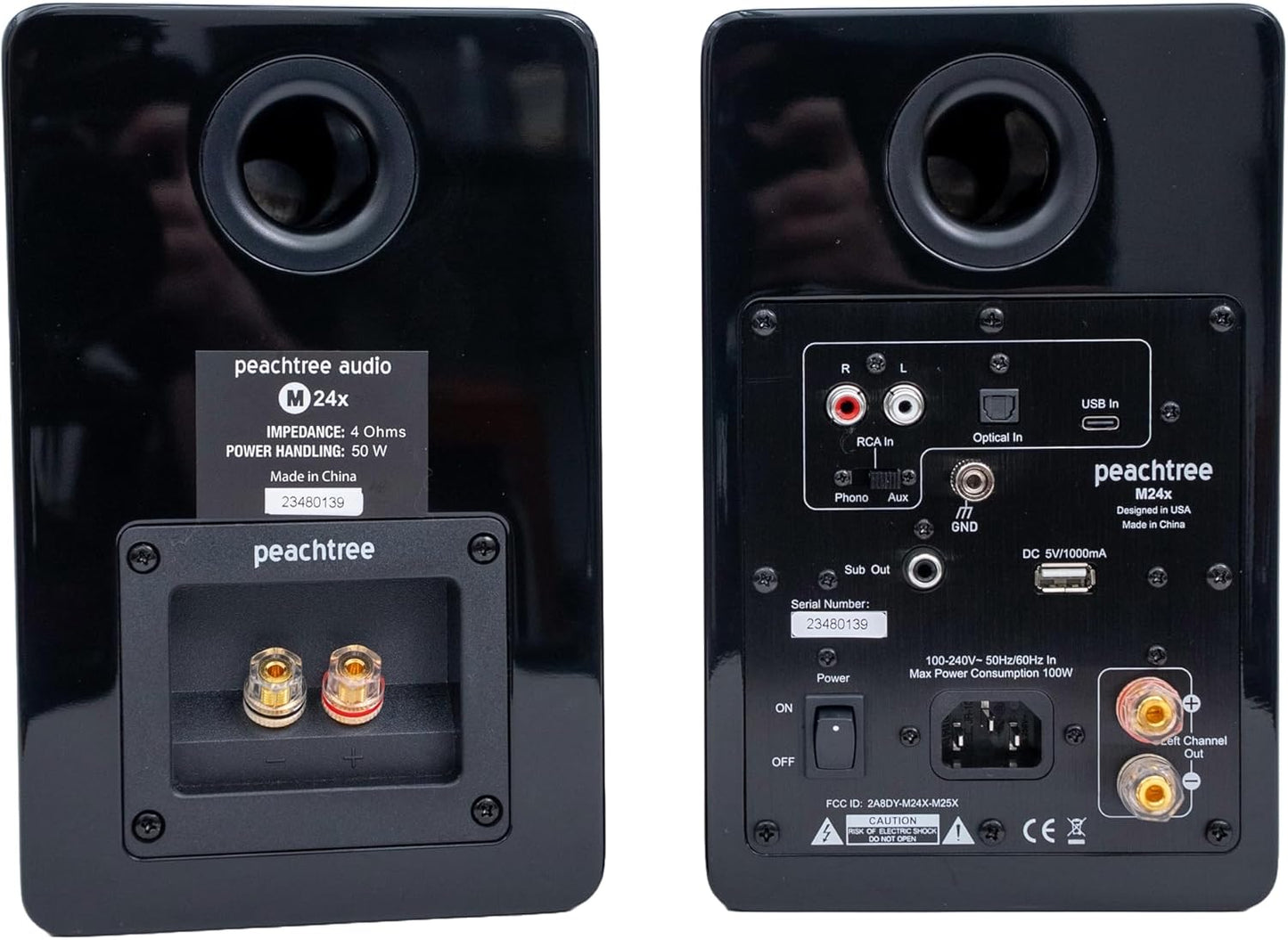 Peachtree Audio M24x Powered Bluetooth Bookshelf Speakers (Pair) – Real Bamboo | Hi-Fi Sound, 5.25” Woofer, RCA, Optical, USB Charging, Subwoofer Out | Ideal for TV, Turntables & PCs