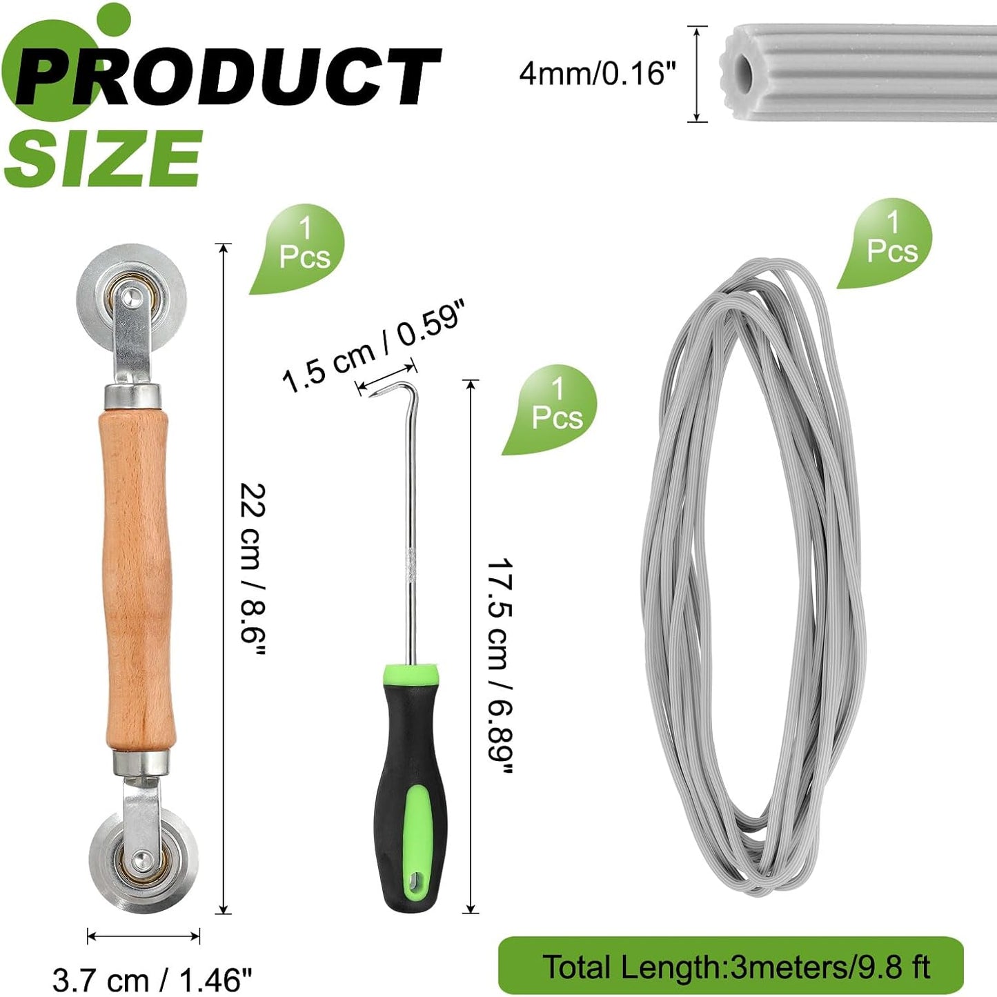 uxcell Screen Repair Kit, 0.16"x 9.8 ft Window Screen Spline with Roller Tool and Spline Removal Hook for Patio Door Window Mesh Install and Replace, Gray