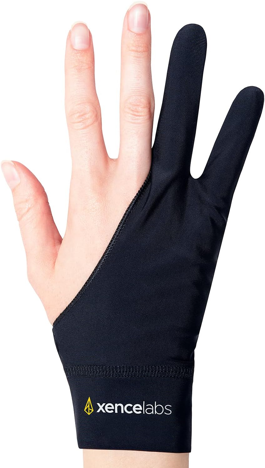 XENCELABS Drawing Glove, Breathable Artist Glove for Drawing Tablet, Two Fingers for Left Right Hand Black Size S