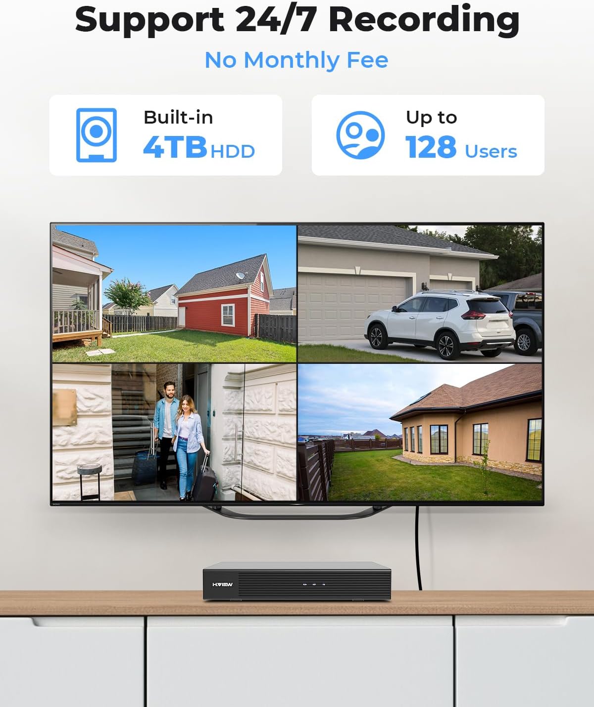 H.VIEW 4K/8.0 Megapixel PoE Outdoor Home Security Camera System Wired Outdoor Video Surveillance IP Cameras System，Ultra Wide-Angle &Audio，8CH NVR 4TB HDD