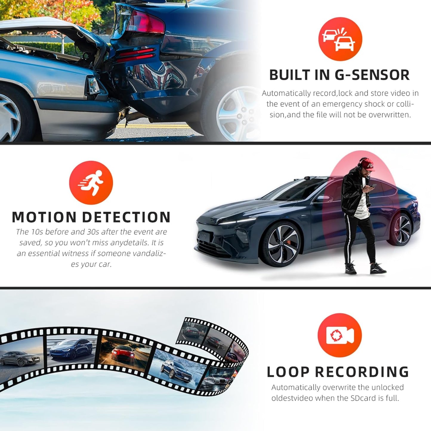 4 Channel Mirror Dash Cam, Dash Cam Front and Rear/Inside, 12’’ FHD 1080Px4 Rear View Mirror Camera, IR Night Vision for Left and Right Inside Car Camera, Built-in WiFi, GPS, Parking Monitor