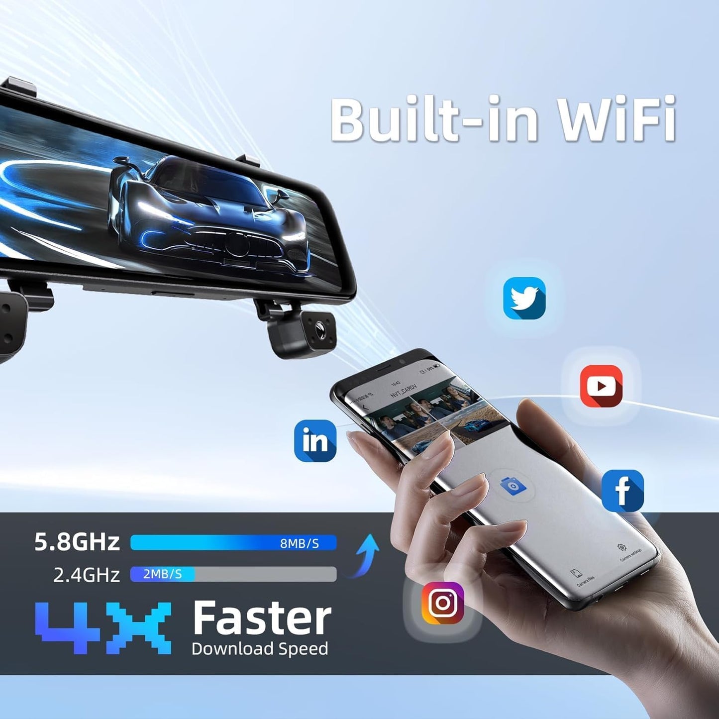 2025 Rear View Mirror Camera,4 Channel Mirror Dash cam Front and Rear 24/7 Recording,12" Touch Screen Dash Camera for car Trucks,Built-in WiFi,GPS,IR Night Vision,Free 128GB SD Card