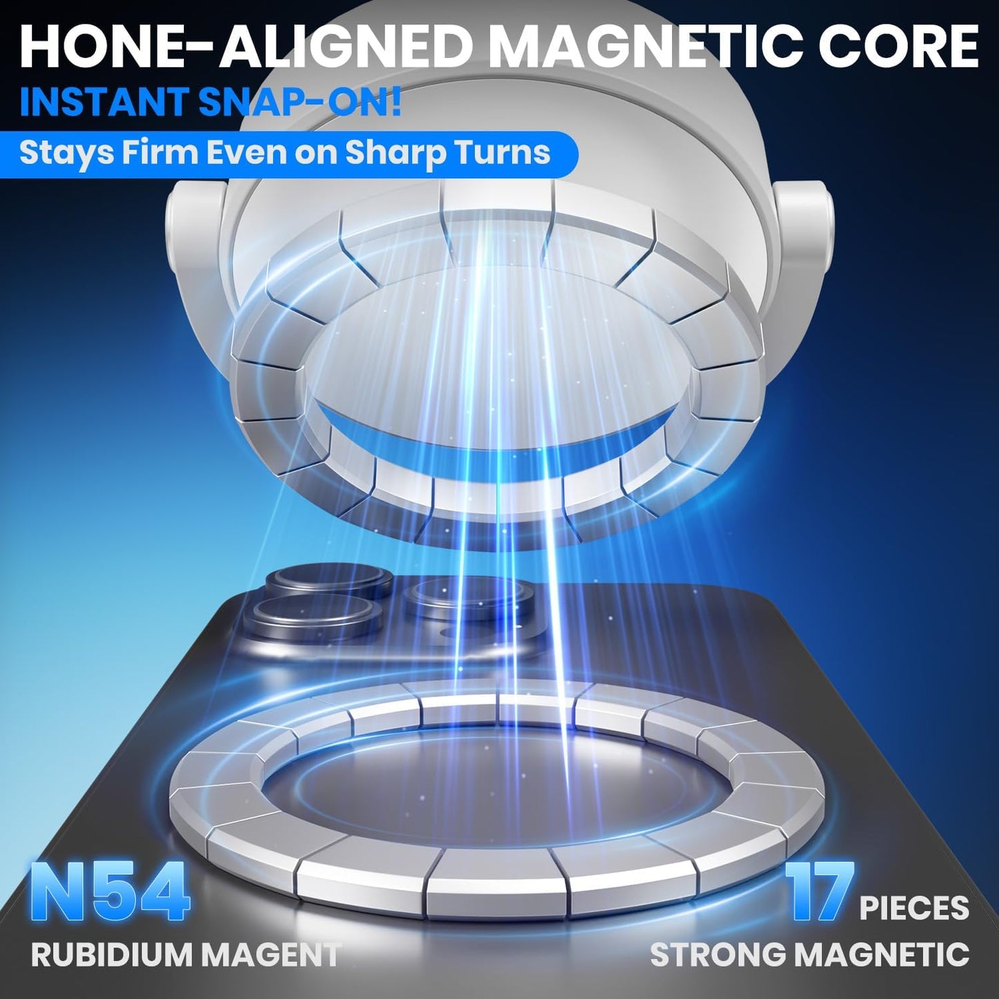 Upgraded 360° Adjustable Vacuum Magnetic Phone Holder, Vacuum Magnetic Suction Phone Mount with Clamp Foldable Phone Holder for Car/Gym/Mirror/Smooth Surface, Suitable with All Smartphones (White)