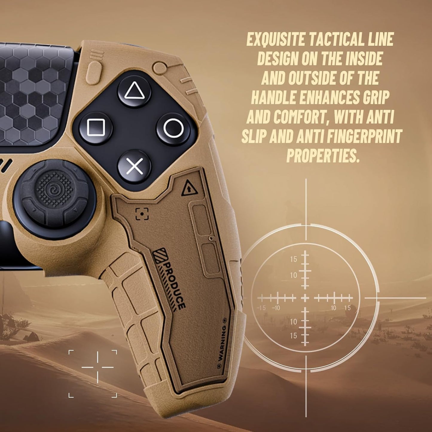 GeekShare G.S.TAC Tactical PS5 Controller Skin Set: Non-Slip Silicone Cover Compatible with PS5 Wireless Controller, 2 Thumb Grips & 2 Stickers, Compatible with Monster Hunter Wilds (Desert Yellow)