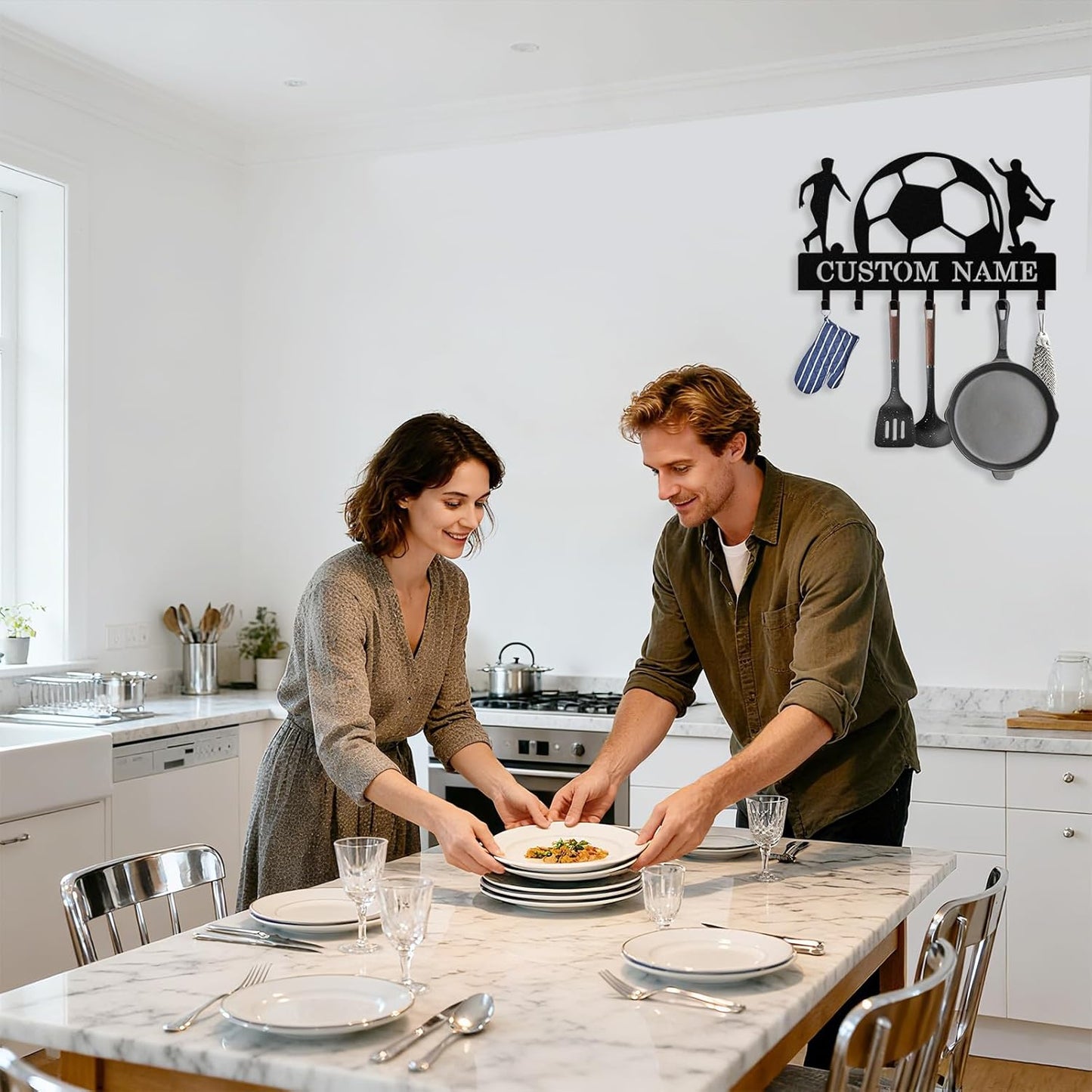 Personalized Football Key Holder Wall Mount, Custom Metal Key Rack Key Holder with Name, Deer Cabin Wall Keys Hanger with Hooks for Entryway, Front Door, Hallway, Kitchen, Living Room