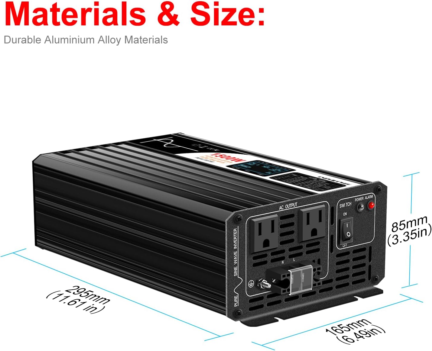 Xijia 1500W (Peak Power 3000W) Pure Sine Wave Inverter DC 60v to 120v Inverter 60HZ Solar Converter for Home Use car (DC60V (Range 50V-75V) 1500W)