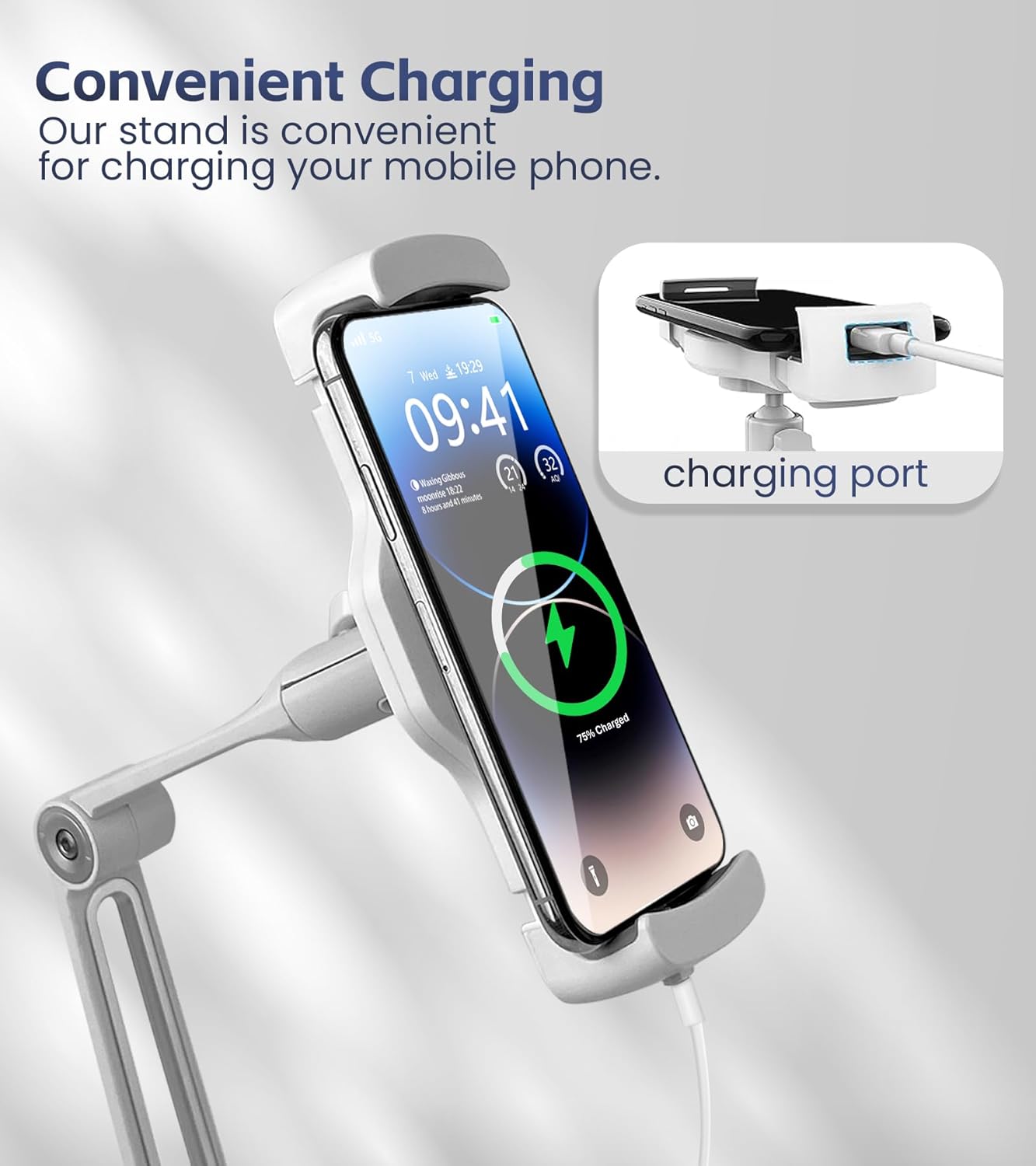 Tablet Stand Universal Holder for 4.9" - 12.9" Devices, 360° Rotating Security Stand for iPad, iPad Air, Samsung, Height Adjustable Foldable Table Top (White)