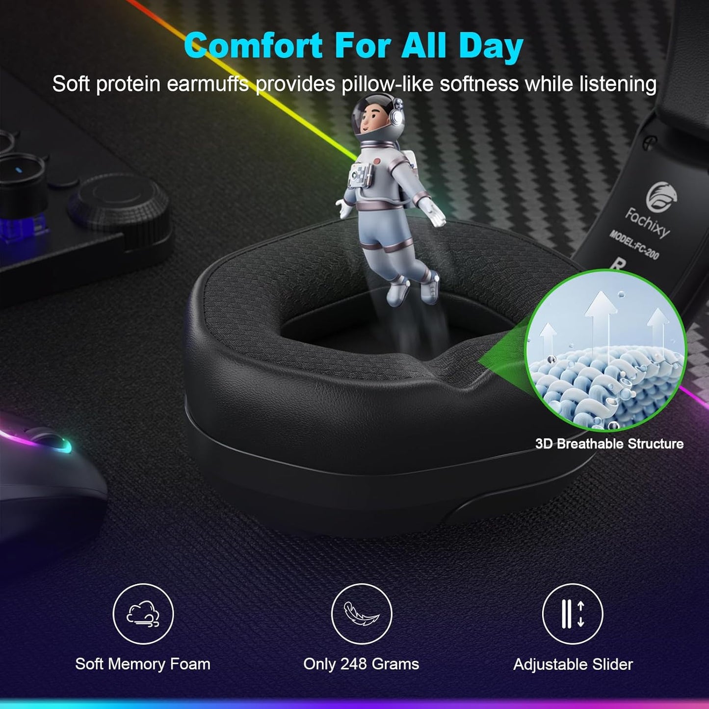 FC200 Wireless Gaming Headset for PS5, PS4-2.4GHz USB Foldable Headphones with Mic - 3D Stereo Bluetooth Headset with 50Hrs Battery Life, for Switch, PC, Mac, Mobile