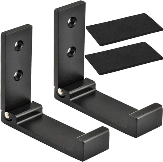 Folding Coat Hooks, Foldable Wall Hooks for Hanging Aluminum Alloy Cloth Hanger Coat Hanger Headphones Holder Headset Wall Hanger Hook- Pack of 2 (Black)