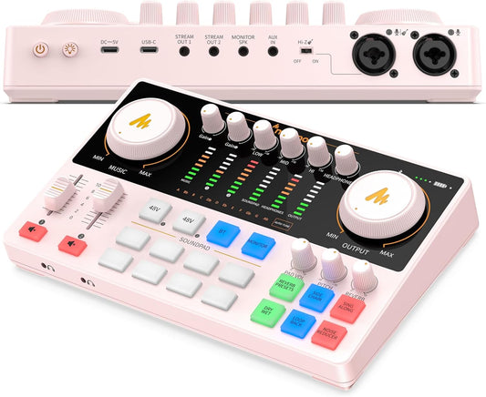 MAONO Podcast Equipment Bundle: Audio Interface mixer with Dual XLR Input for Podcast Streaming - MaonoCaster E2 Gen2 Pink
