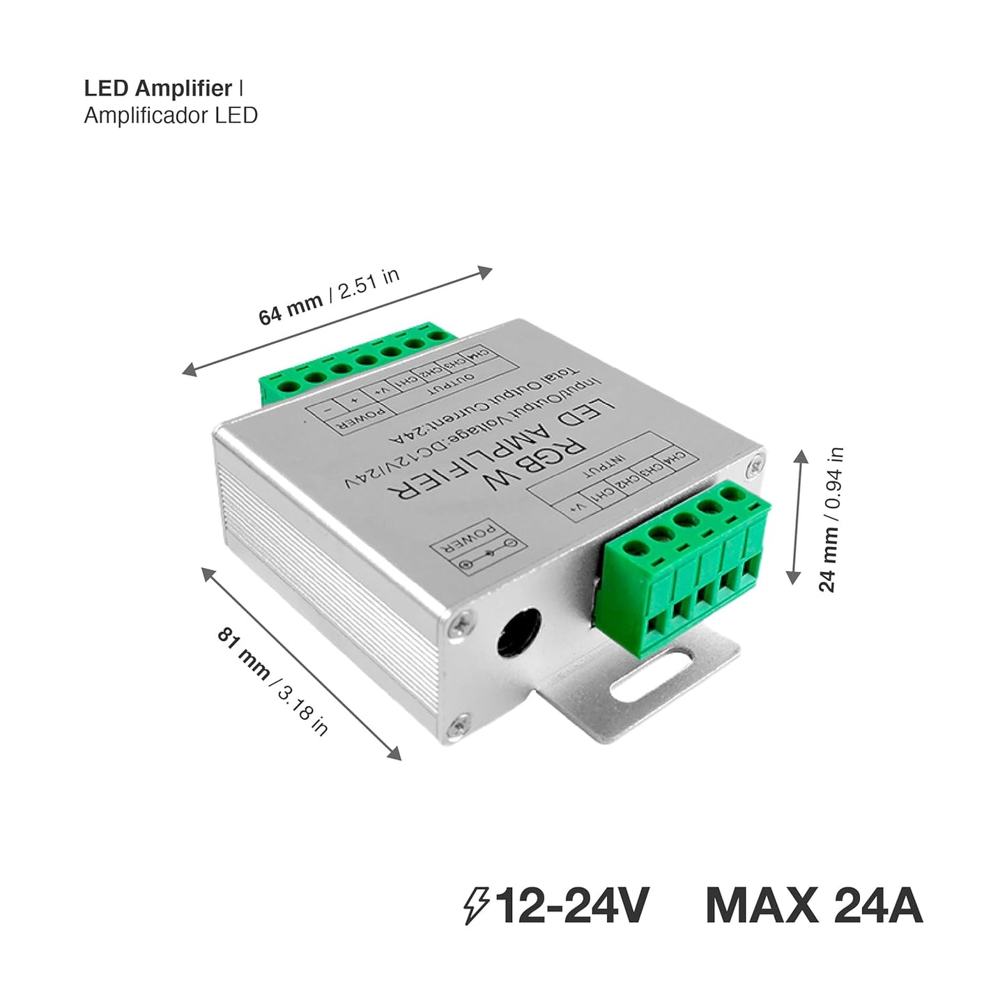 RGBW LED Amplifier 24A Data Signal Repeater, 4CH Channel Circuit Aluminum Shell, PWM Signal Booster Extender for RGBWW LED Strip Lights 12V 24V Controller