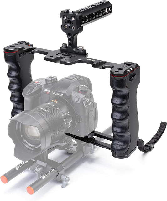 Zeadio Camera Video Rig Cage, Aluminum Filmmaking Movie Making Kit with Top Handle & Arca Type Base, Compatible with All DSLR Camera and Camcorder